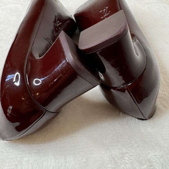 Louis Vuitton Shoes Pumps Patent Leather Burgundy Wine Loafer Size 37 Office - Picture 13 of 13